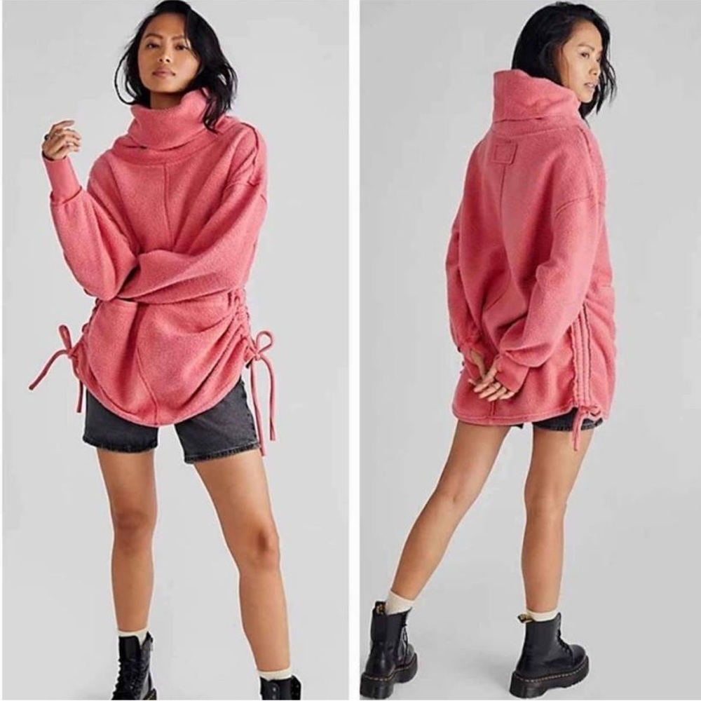 Free People We the Free sweet pink rose soft tie fireside funnel tunic top M NWT